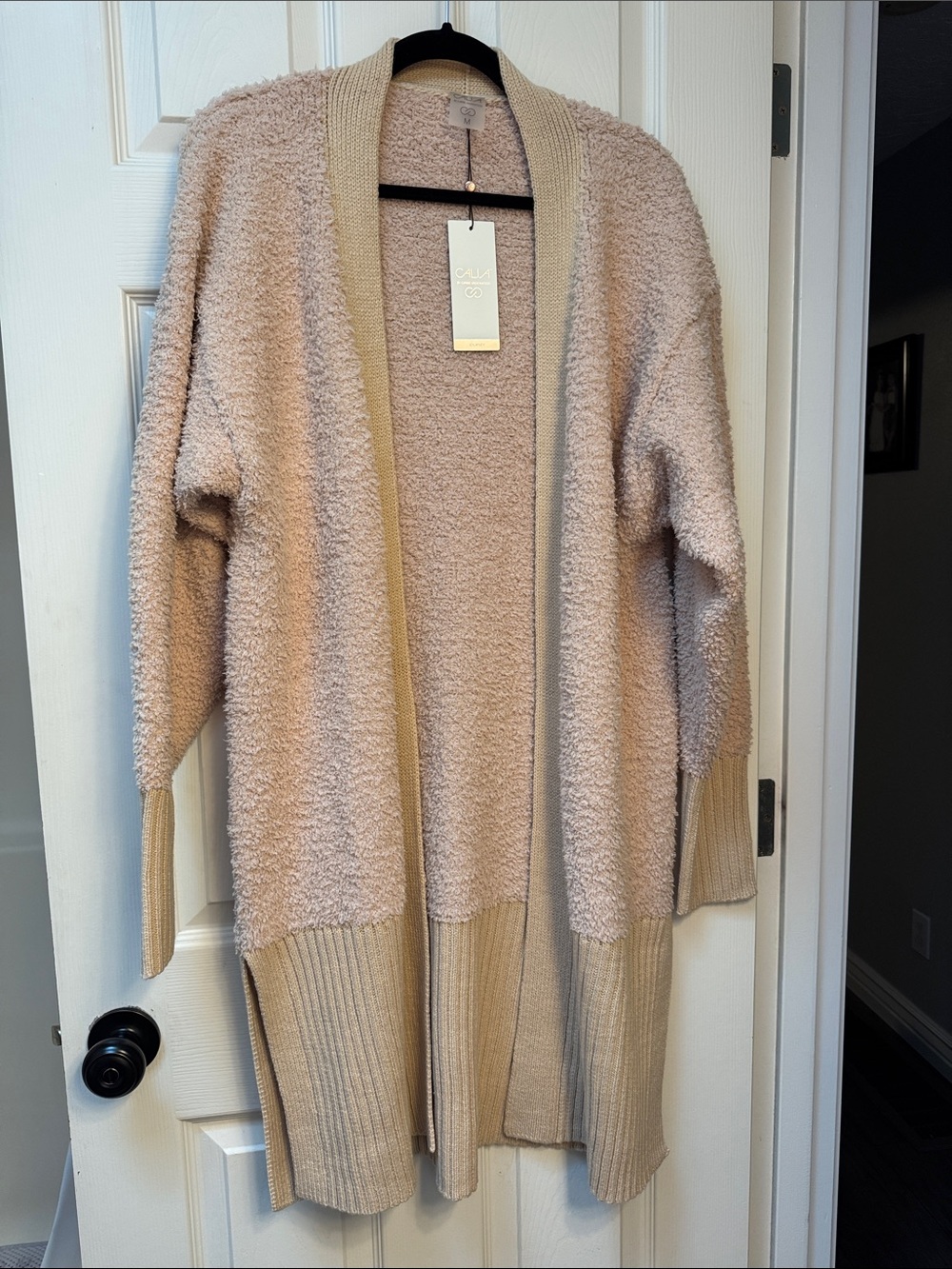 CALIA by Carrie Underwood Plush Open-Front Cardigan in Light Beige